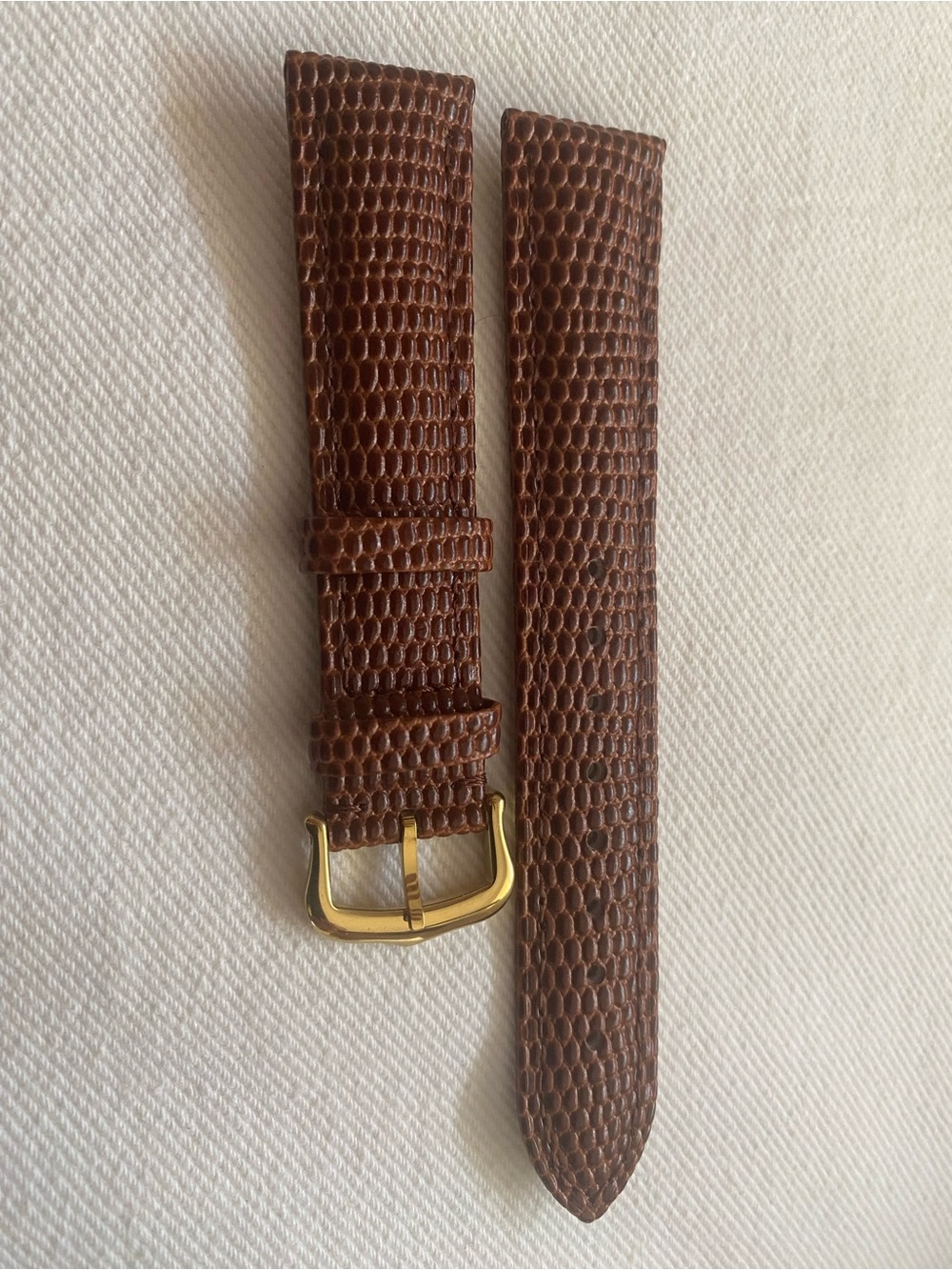 Brown 18mm Vintage Lizard-Cartier Leather Watch Strap with Gold plated Buckle
